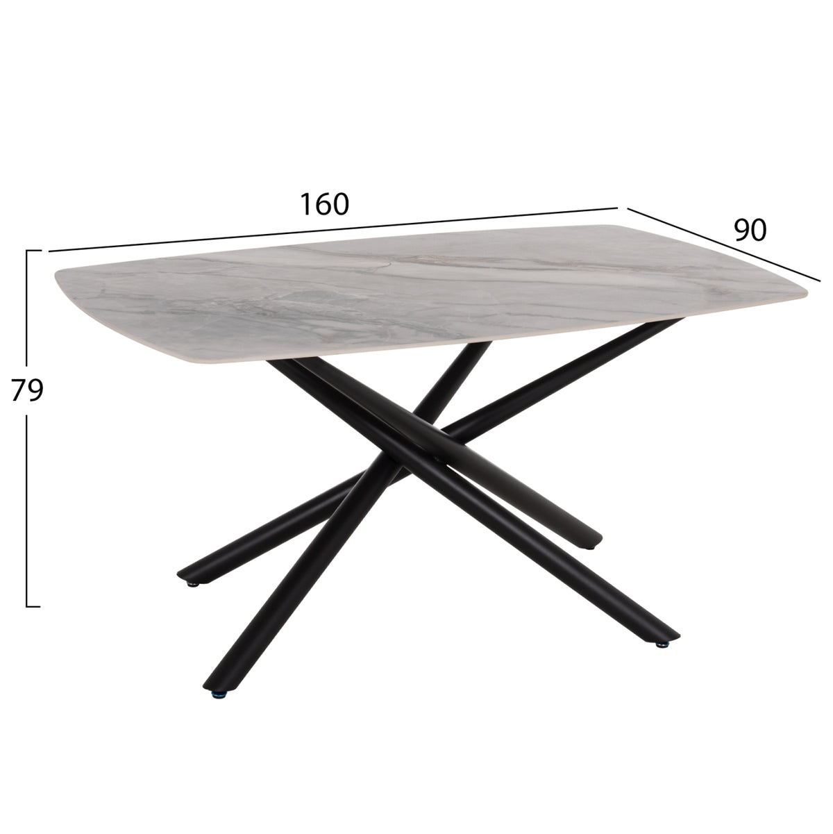 Dining Table Iska Hm18420 Ceramic Top In White/brown Marble Coloring 160x90x79hcm