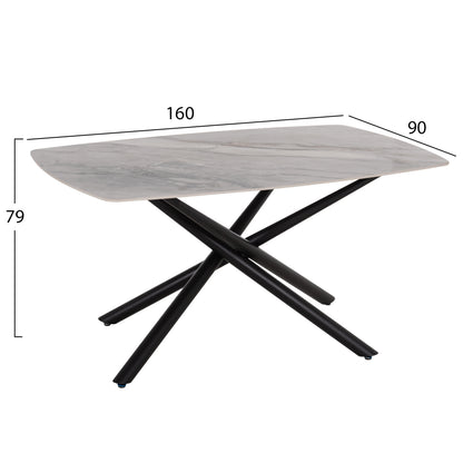 Dining Table Iska Hm18420 Ceramic Top In White/brown Marble Coloring 160x90x79hcm