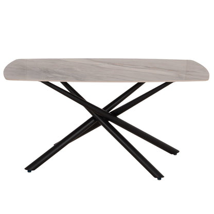 Dining Table Iska Hm18420 Ceramic Top In White/brown Marble Coloring 160x90x79hcm