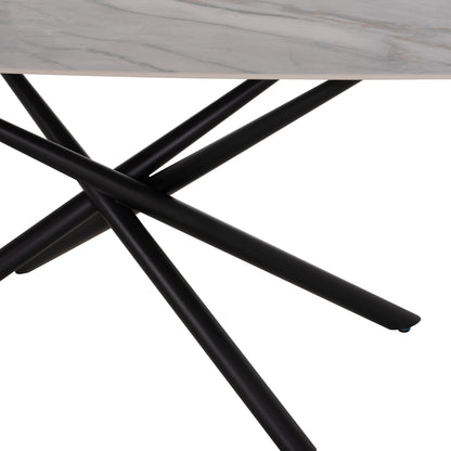 Dining Table Iska Hm18420 Ceramic Top In White/brown Marble Coloring 160x90x79hcm