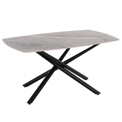 Dining Table Iska Hm18420 Ceramic Top In White/brown Marble Coloring 160x90x79hcm
