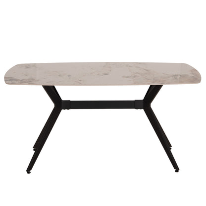 Dining Table Aika Hm18421 Ceramic Top In White/gold Marble Coloring 160x90x79hcm.