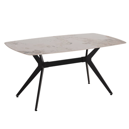 Dining Table Aika Hm18421 Ceramic Top In White/gold Marble Coloring 160x90x79hcm.