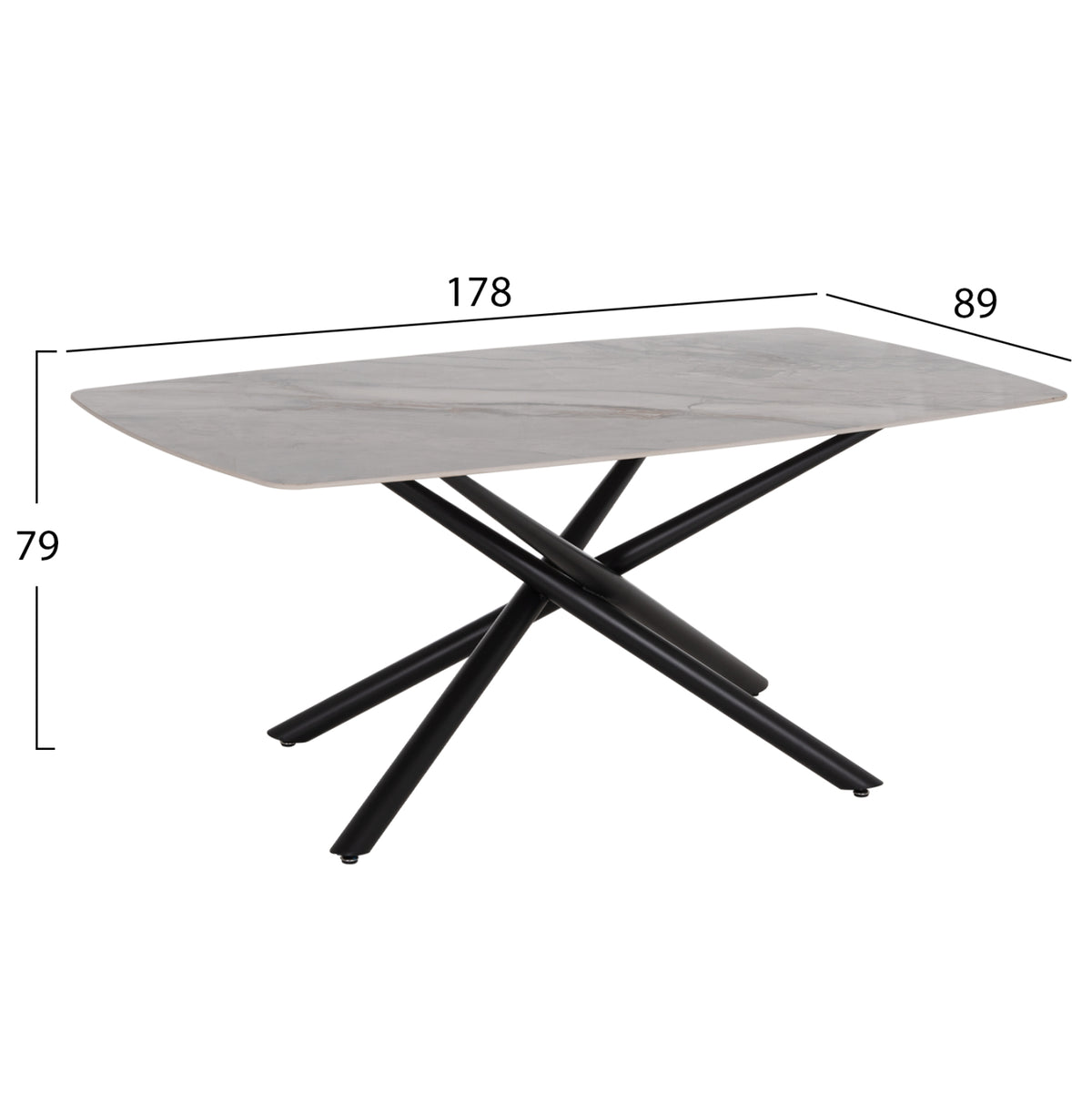 Dining Table Iska Hm18423 Ceramic Top In White/brown Marble Coloring 178x89x79hcm.
