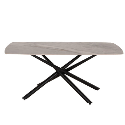 Dining Table Iska Hm18423 Ceramic Top In White/brown Marble Coloring 178x89x79hcm.