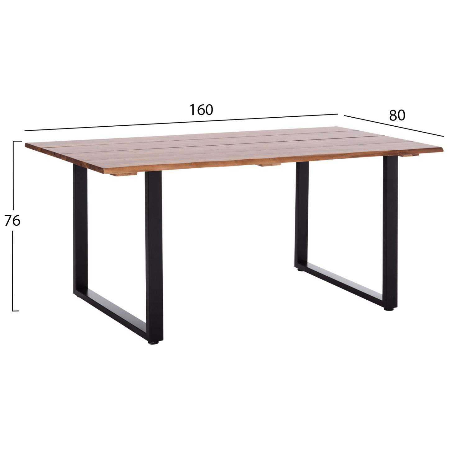 Outdoor Dining Table Friggo Hm6297.02 Acacia Wood 2.6cm Thick--metal Legs 160x80x76hcm