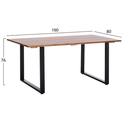 Outdoor Dining Table Friggo Hm6297.02 Acacia Wood 2.6cm Thick--metal Legs 160x80x76hcm