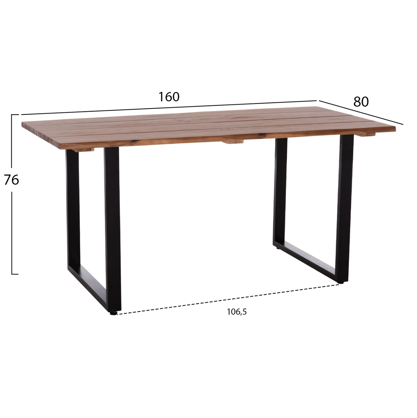 Outdoor Dining Table Friggo Hm6375.02 Acacia Wood 2.6cm Thick--metal Legs 160x80x76hcm