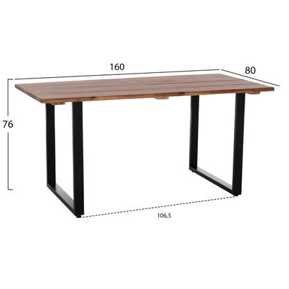 Outdoor Dining Table Friggo Hm6375.02 Acacia Wood 2.6cm Thick--metal Legs 160x80x76hcm