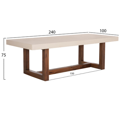 Dining Table Astor Hm6572.02 Beige Fiber Cement Top--acacia Wood Legs 240x100x75hcm