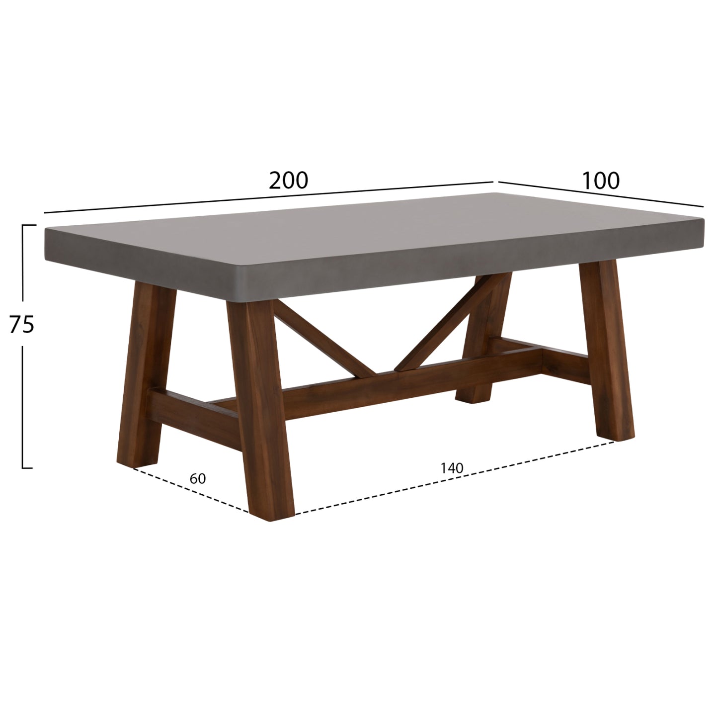 Dining Table Maeve Hm6575.01 Grey Fiber Cement Top--acacia Wood Legs 200x100x75hcm