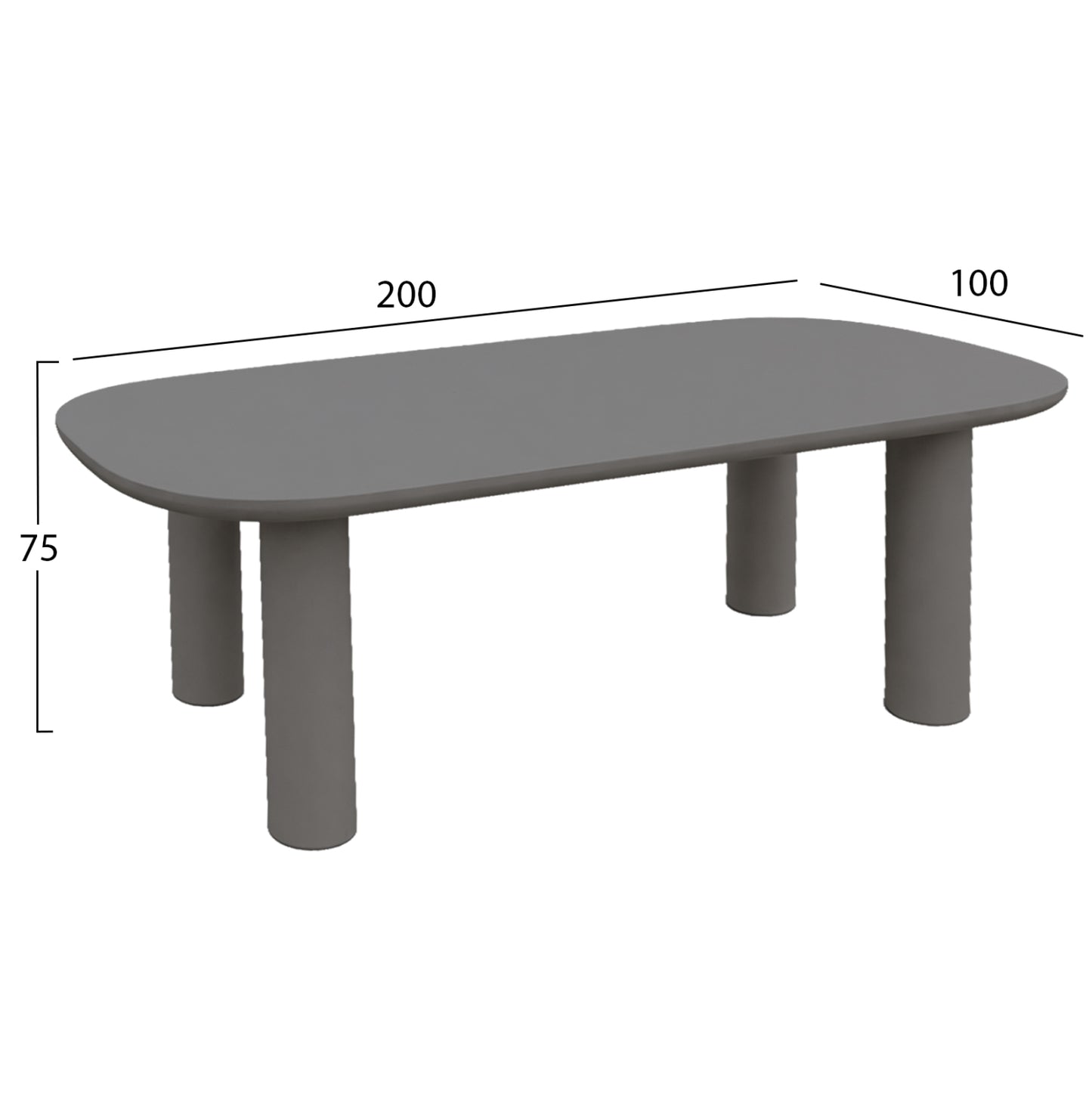 Dining Table Kiora Hm6597.01 Grey Fiber Cement 200x100x75hcm