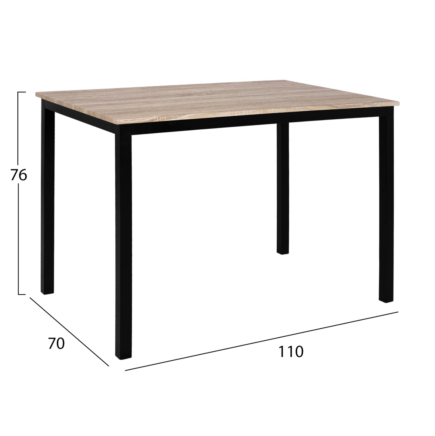 Dining Table Panya Hm8332, 110x70x76, Sonoma, Black Legs