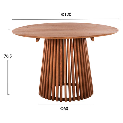 Dining Table Round Frantz Hm9388.11 Solid Mindi Wood In Natural Φ120x76,5hcm.
