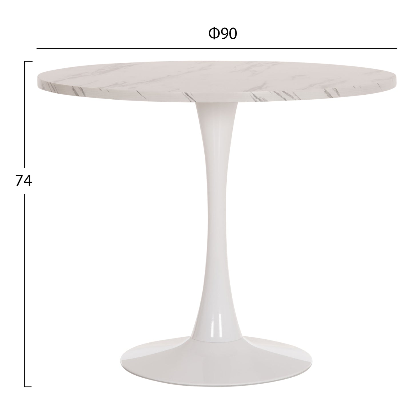 Round Dining Table Rollo Hm9421.11 Melamine In White Marble Metal Leg Φ90x74hcm.