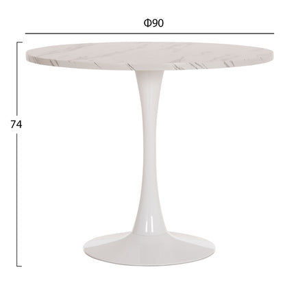 Round Dining Table Rollo Hm9421.11 Melamine In White Marble Metal Leg Φ90x74hcm.