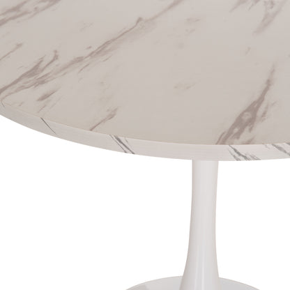 Round Dining Table Rollo Hm9421.11 Melamine In White Marble Metal Leg Φ90x74hcm.