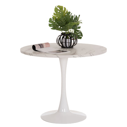 Round Dining Table Rollo Hm9421.11 Melamine In White Marble Metal Leg Φ90x74hcm.