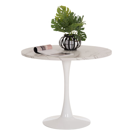 Round Dining Table Rollo Hm9421.11 Melamine In White Marble Metal Leg Φ90x74hcm.