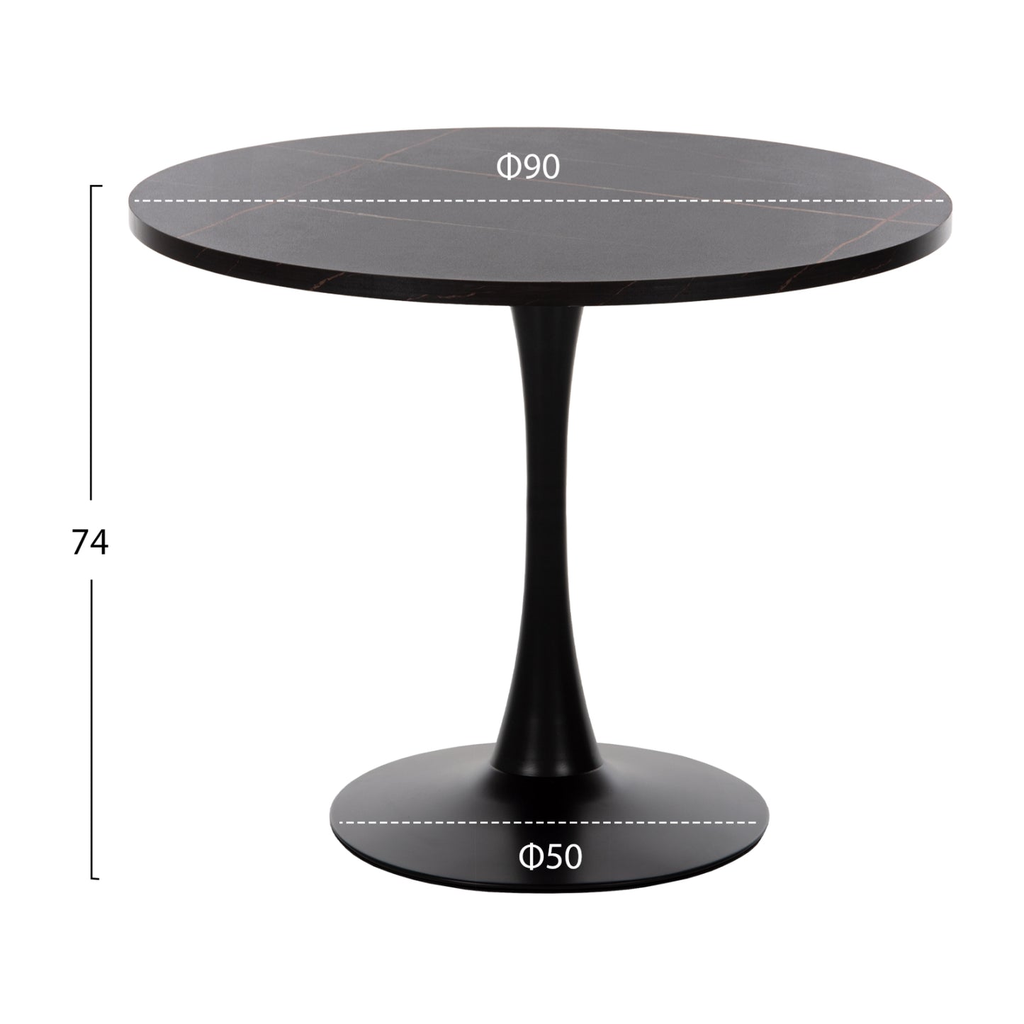 Round Dining Table Rollo Hm9421.12 Melamine In Black Marble Metal Leg Φ90x74hcm.