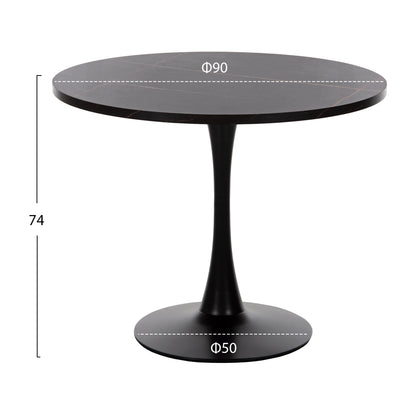 Round Dining Table Rollo Hm9421.12 Melamine In Black Marble Metal Leg Φ90x74hcm.