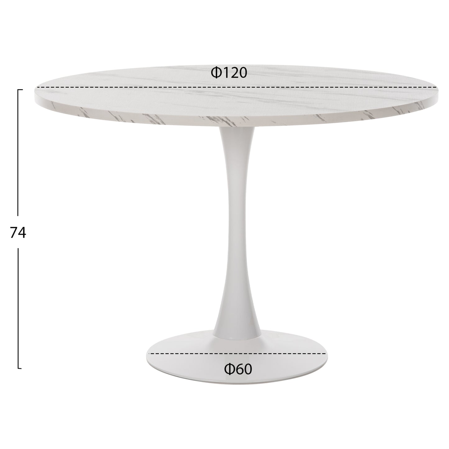 Round Dining Table Rollo Hm9422.11 Melamine In White Marble Metal Leg Φ120x74hcm.