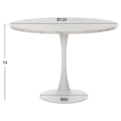 Round Dining Table Rollo Hm9422.11 Melamine In White Marble Metal Leg Φ120x74hcm.