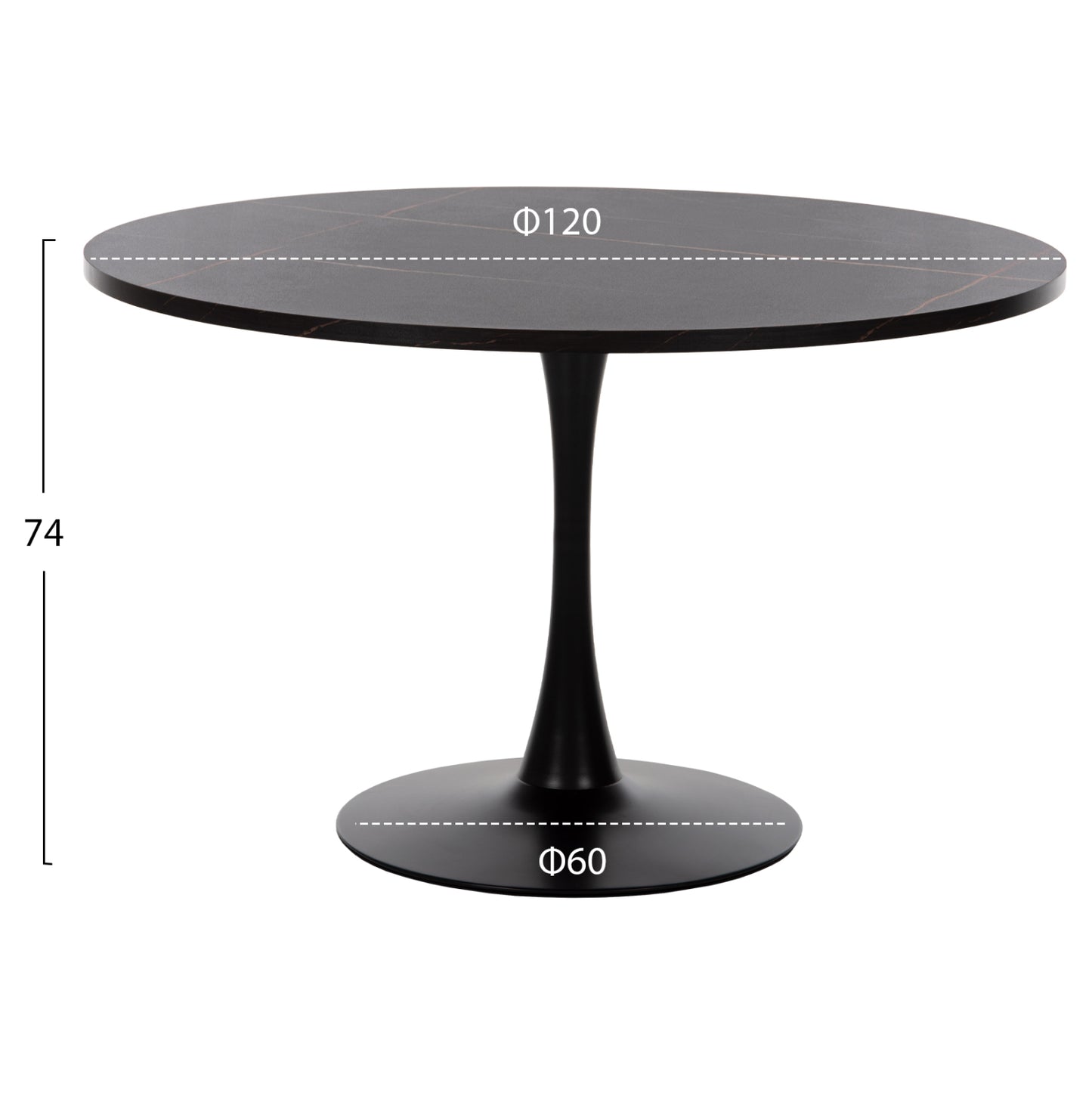 Round Dining Table Rollo Hm9422.12 Melamine In Black Marble Metal Leg Φ120x74hcm.