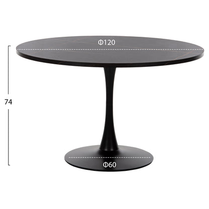 Round Dining Table Rollo Hm9422.12 Melamine In Black Marble Metal Leg Φ120x74hcm.