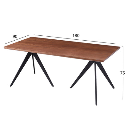 Dining Table Grippen Hm9451.02 With Ashtree Wood Veneer In Rustic Style-black Metal Tripod Legs 180x90x75hcm.