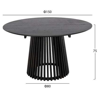 Dining Table Round Frantz Hm9457.12 Solid Mindi Wood In Black Φ150x75hcm.