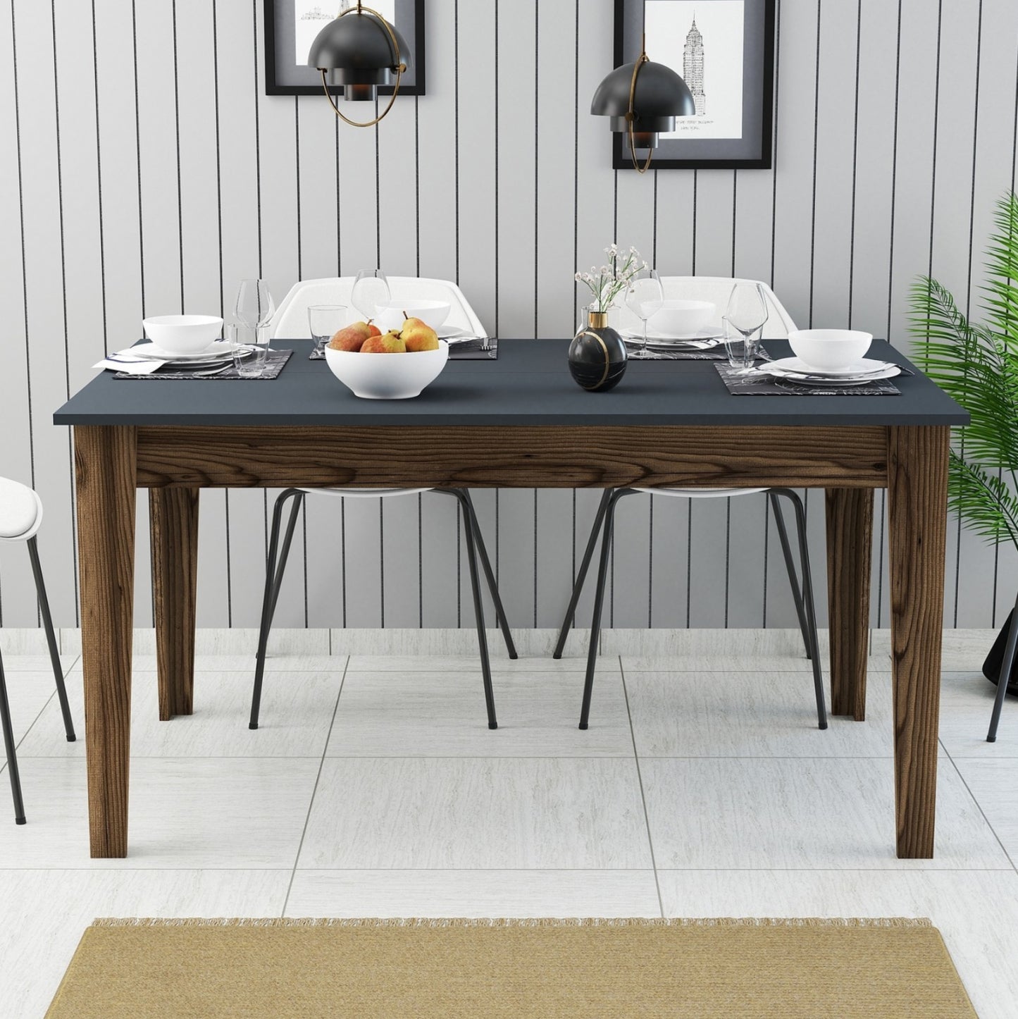 Dining Table Standard Hm9507.01 Melamine Walnut-anthracite With Storage Space 145x88x75hcm.