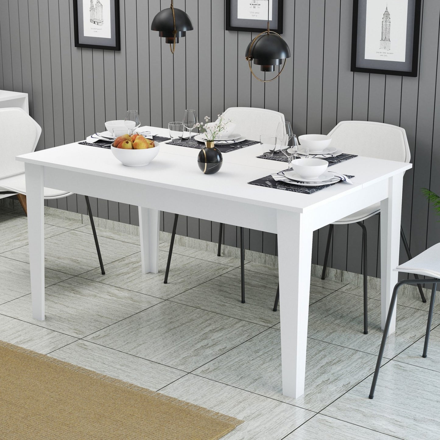 Dining Table Standard Hm9507.06 Melamine WΗΙΤΕ With Storage Space 145x88x75hcm.
