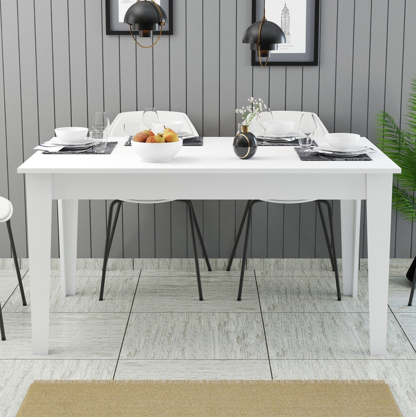 Dining Table Standard Hm9507.06 Melamine WΗΙΤΕ With Storage Space 145x88x75hcm.