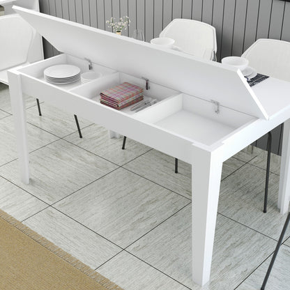 Dining Table Standard Hm9507.06 Melamine WΗΙΤΕ With Storage Space 145x88x75hcm.