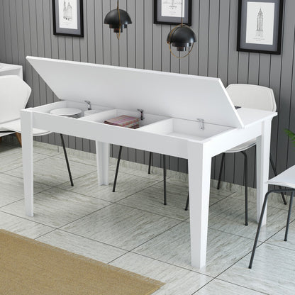 Dining Table Standard Hm9507.06 Melamine WΗΙΤΕ With Storage Space 145x88x75hcm.