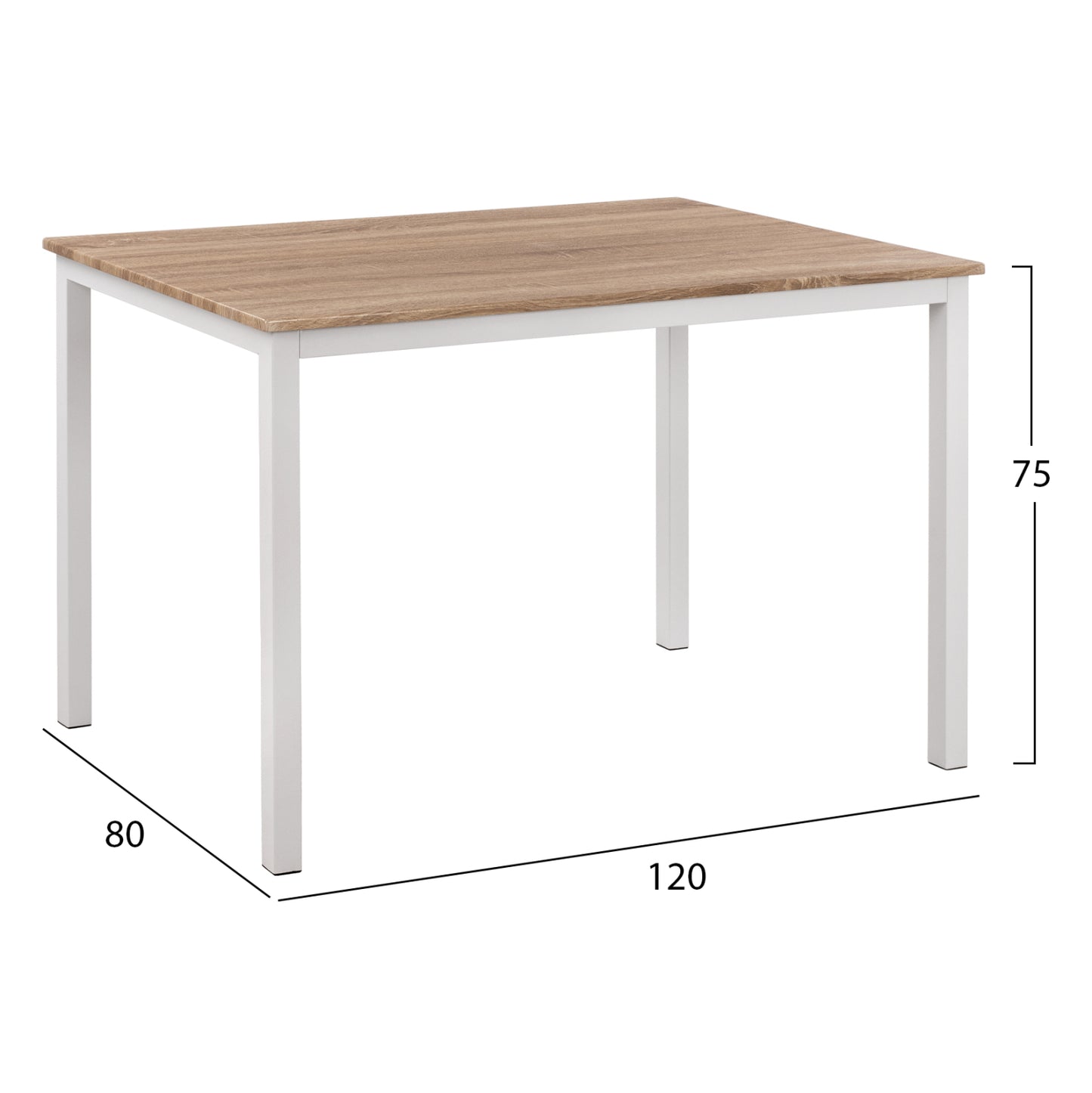 Dining Table Goose Hm9532.02 Sonama Mdf-white Metal Legs 120x80Χ75hcm.