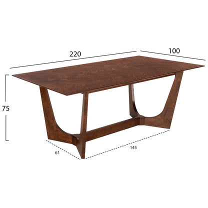 Dining Table Rimer Hm9742 Mdf With Ash Wood Veneer In Walnut Color 220x100x75h Cm.