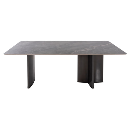 Dining Table Heff Hm9766.01 Ceramic 12mmtop In Black Marble-mdf Frame-fblack Metal Legs 200x100x76hcm.