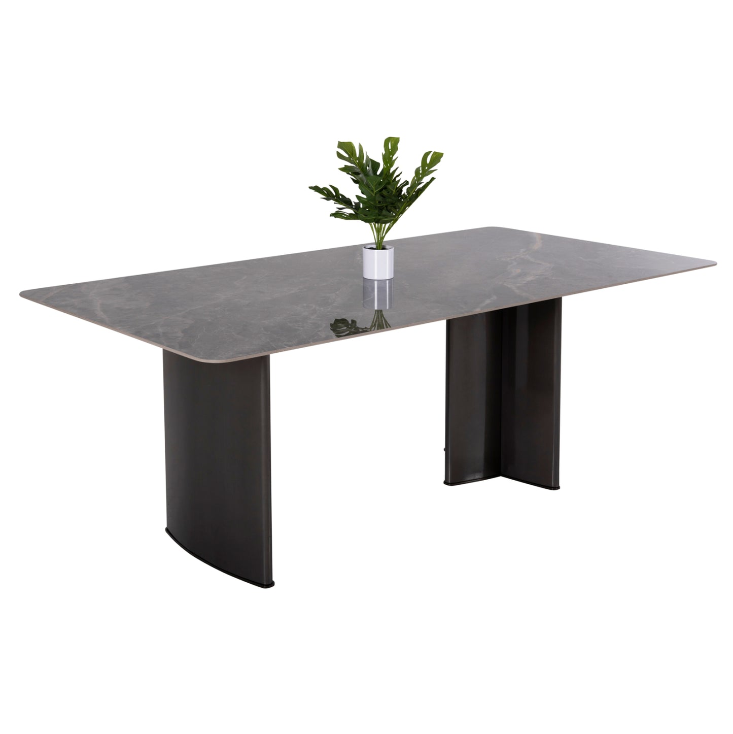 Dining Table Heff Hm9766.01 Ceramic 12mmtop In Black Marble-mdf Frame-fblack Metal Legs 200x100x76hcm.