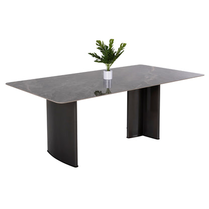 Dining Table Heff Hm9766.01 Ceramic 12mmtop In Black Marble-mdf Frame-fblack Metal Legs 200x100x76hcm.
