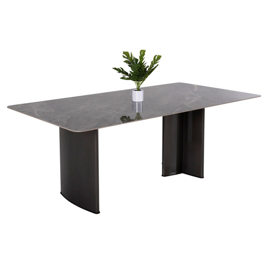 Dining Table Heff Hm9766.01 Ceramic 12mmtop In Black Marble-mdf Frame-fblack Metal Legs 200x100x76hcm.