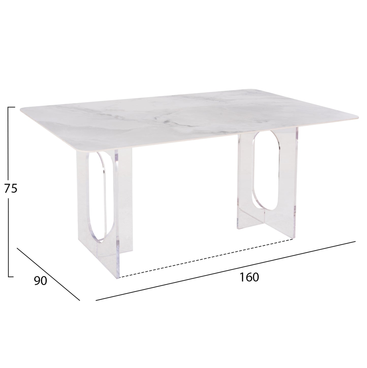 Dining Table Aether Hm9769.01 12mmwhite Ceramic Top-acrylic Legs 160x90x75hcm.