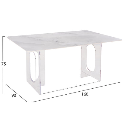 Dining Table Aether Hm9769.01 12mmwhite Ceramic Top-acrylic Legs 160x90x75hcm.