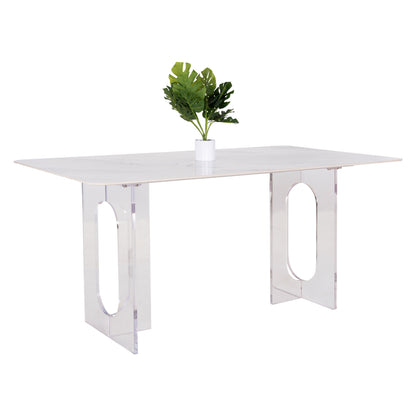 Dining Table Aether Hm9769.01 12mmwhite Ceramic Top-acrylic Legs 160x90x75hcm.