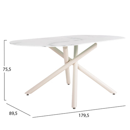 Dining Table Prentis Hm9770.01 Ceramic 12mm Top In White Marble-white Metal Legs 180x90x76hcm.