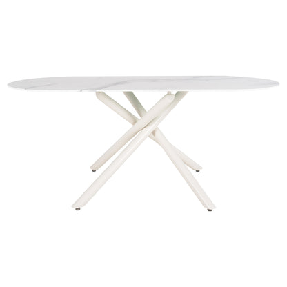 Dining Table Prentis Hm9770.01 Ceramic 12mm Top In White Marble-white Metal Legs 180x90x76hcm.