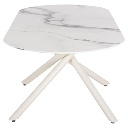 Dining Table Prentis Hm9770.01 Ceramic 12mm Top In White Marble-white Metal Legs 180x90x76hcm.