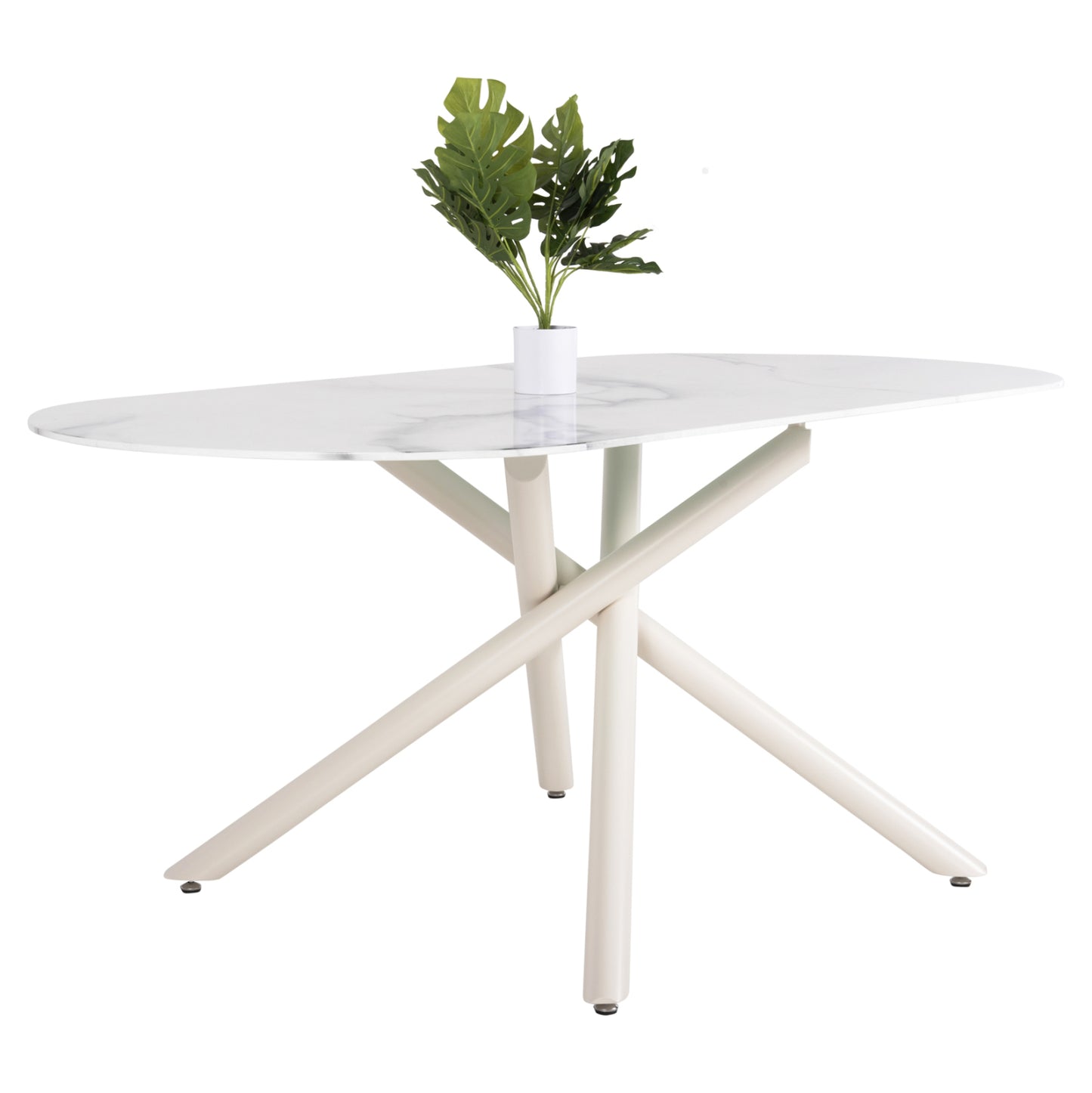 Dining Table Prentis Hm9770.01 Ceramic 12mm Top In White Marble-white Metal Legs 180x90x76hcm.