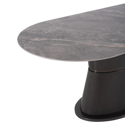 Dining Table Bent Hm9773.01 Ceramic In Grey Marble-mdf Base In Anthracite 180x90x76hcm.